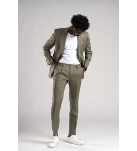 SİR Regular Fit Yarım Astarlı %100 Linen (Keten) Kumaş Takım Elbise (Yeşil)