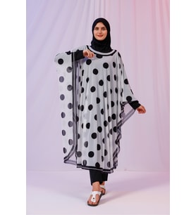 Kimono Pareo - Tesettür Pareo - Puantiyeli Beyaz 240x135 Cm