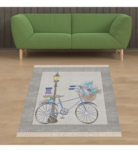 Bisiklet Desenli Dijital Baskı Yıkanabilir Kaymaz Taban Modern Salon ve Hol Halısı (Çok Renkli)