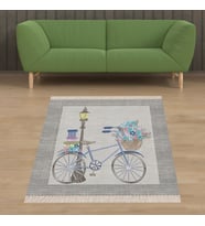 Bisiklet Desenli Dijital Baskı Yıkanabilir Kaymaz Taban Modern Salon ve Hol Halısı (Çok Renkli)