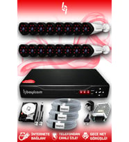 BAYICAM 16 Kameralı Uzay 16 Dış Kamera Set 500 GB HDD Full HD Gece Görüşlü Güvenlik Kamerası Sistemi