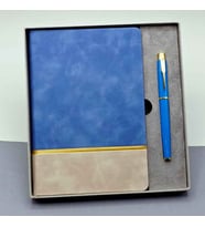 Gold Detaylı Mavi Defter ve Kalem Seti Öğretmenler Günü Hediyesi