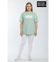 Kadın Büyük Beden Los Angeles Baskılı 3xl-6xl Bisiklet Yaka Tshırt SPR26BTSK510-18