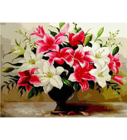Masadaki Zambaklar Sayılarla Boyama Seti 40x50 cm (Tuvale Gerili)