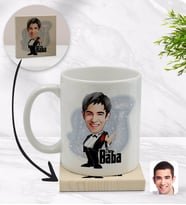 BK Gift Kişiye Özel Baba Godfather Karikatürlü Beyaz Kupa Bardak ve Ahşap Bardak Altlığı Hediye Seti - Model 1