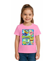 Unisex Sungerbob Baskılı Çocuk Tişört pamuklu penye kumaş (Pembe)