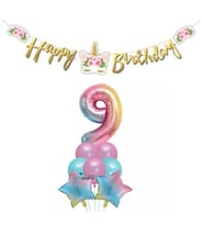 Çiçekli Unicorn 9 Yaş Gökkuşağı Balon Set