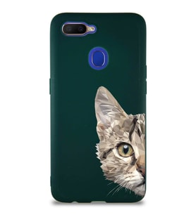 Oppo A5S Soft Premier Kapak Catface Tasarımlı Silikon Kılıf - Yeşil (Şeffaf)