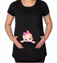 BK Gift Kız Bebek Tasarımlı Siyah Hamile Tişört-1
