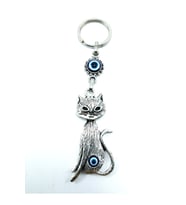 Metal Nazar Boncuğu Kedi Anahtarlık ve Dikiz Aynası Süsü