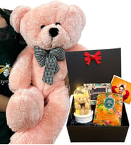 Sizlere Özel Fotoğraflı Hediye Paketi ve Büyük Boy Pembe Peluş Ayıcık - Premium Set (Model 6)