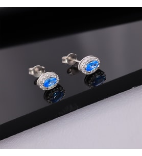 925 Ayar Gümüş Aquamarine Taşlı Oval Küpe