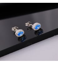 925 Ayar Gümüş Aquamarine Taşlı Oval Küpe