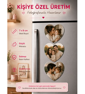 3 Kalpli Aile Fotoğraf Magneti Kişiselleştirilebilir Anne Baba Çocuk Anı Hediyesi