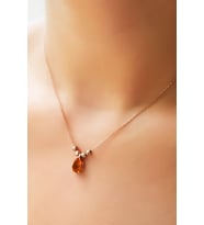 Papatya Silver 925 Ayar Gümüş Turuncu Damla Kenarları Çift Dorica Toplu Kolye (Rose)