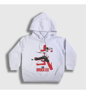 Presmono Unisex Çocuk Beyaz i am Bruce Lee Kapüşonlu Sweatshirt 256802tt
