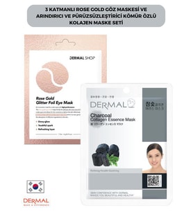 3 Katmanlı Rose Gold Göz Maskesi ve Arındırıcı Ve Pürüzsüzleştirici Kömür Özlü Kolajen Maske Seti