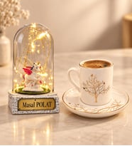 Hayat Ağacı Tasarımlı Premium Kahve Fincanı ve Kişiye Özel Yazılı LED Işıklı Unicornlu Fanus
