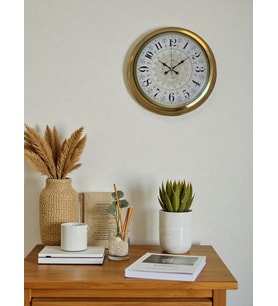 River World Duvar Saati 40 cm  Metal Zarif Gold