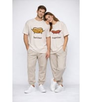 Better Together Baskılı Sevgili Kombini Çift Tişört Oversize Unisex Çift Kombin (Bej)