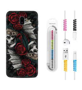 Samsung J6 Plus J7 Prime J7 Pro M20 Kılıf Kablo Koruma Spiral Silikon Skull Rose 1673