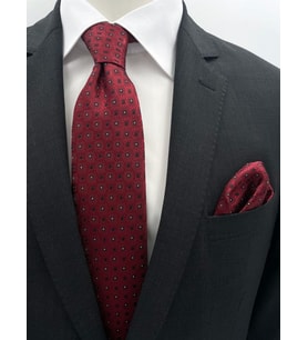 Brianze 8 Cm Bordo Siyah Desenli Kravat Mendil Set