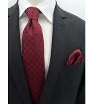 Brianze 8 Cm Bordo Siyah Desenli Kravat Mendil Set