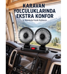 USB Bağlantılı Çift Başlıklı Araç İçi Soğutma Vantilatörü