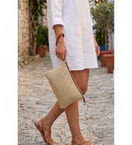 Doğal Hasır Örme Orta Boy Kadın Yazlık Portföy Clutch Çanta