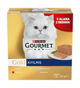 Gourmet Gold Kıyılmış Karışık Çeşitli Yetişkin Kedi Konservesi 8x85 Gr (8 AL 6 ÖDE) (Krem)