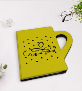 BK Gift Kişiye Özel İsimli Kupa Şeklinde Sarı Termo Deri Defter Model 4