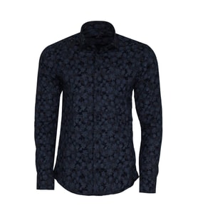 Çiçek Desenli Koyu Mavi Slim Fit Gömlek - Wessi (Lacivert)