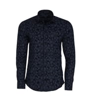 Çiçek Desenli Koyu Mavi Slim Fit Gömlek - Wessi (Lacivert)