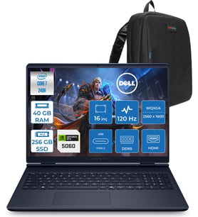 Dell Alienware 16 Aurora AC16250 Intel Core 7 240H 40GB Ddr5 256GB SSD Freedos 8gb RTX5060 16 Inç 2K(2560×1600) Wqxga 120Hz Wva Gaming Laptop AC16250C71615U56NF22 + Zetta Çanta