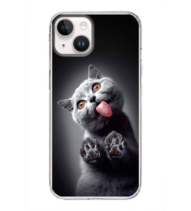 PrintiFy Apple  iPhone 14 Plus ile Uyumlu 1mm Slim Fit Kedi 2 050c Baskılı Şeffaf  Kılıf