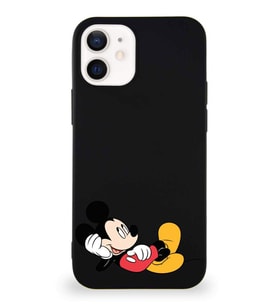 Apple iPhone 12 Soft Premier Kapak Mickey Mouse-F Tasarımlı Silikon Kılıf - Siyah (Şeffaf)