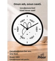 İsme Özel Tavşan Yüzü Çocuk Odası Duvar Saati Orta Boy 30 cm Siyah Camlı Sessiz