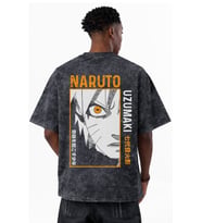Naruto Uzumaki Anime Baskılı Unisex Oversize Eskitme Yıkamalı Tişört