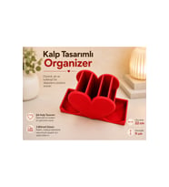 Kırmızı Kalp Tasarımlı 3 Bölmeli Makyaj Organizeri, Masaüstü Düzenleyici
