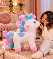 70 CM Büyük Boy Gökkuşağı Kanatlı Pembe Unicorn Peluş Oyuncak - Uyku Arkadaşı