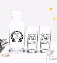 BK Gift Kişiye Özel Renkli Baskılı Bu Akşam Burcumuz Tasarımlı İkili Rakı Bardağı ve Karaf Hediye Seti-1 (Model 1)