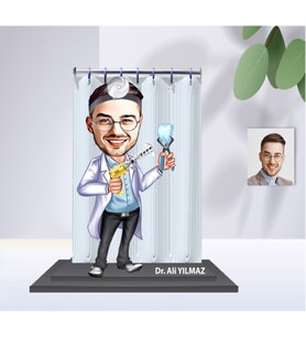 Diş Doktoru Tasarımlı kişiye Özel Karikatürlü  Ahşap Biblo-Bay