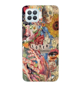 Oppo Reno 4 Lite Uyumlu Aesthetic Vintage Kolaj Desenli Şeffaf Telefon Kılıfı