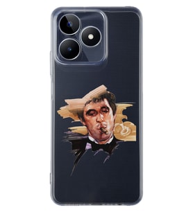 Realme C53 Uyumlu Tony Montana Scarface Desenli Şeffaf Telefon Kılıfı