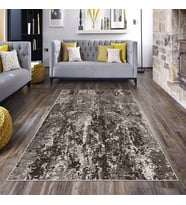 Kahverengi Batik Desen Renk Geçiş Yıkanabilir Kaymaz Taban Leke Tutmaz Modern Salon Halısı ve Yolluk