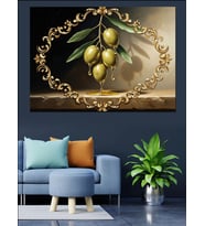 Altın Çerçeve İçinde Yeşil Zeytinler Dekoratif Kanvas - Mdf Ahşap Tablo