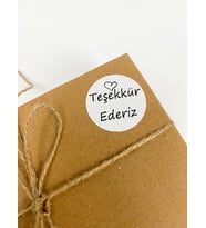 Teşekkür Ederiz Kalpli Siyah Yazılı 5 cm Yuvarlak Yapışkanlı Etiket 100 Adet