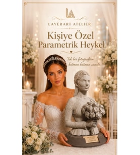 layerart Kişiye Özel Parametrik Gelin Büstü 25cm - Parametrik Ahşap Heykel