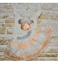 Northcity 1-2 Yaş Mickey Nakışlı Kısa Kollu Brode Etekli 2li Kız Bebek Takımı
