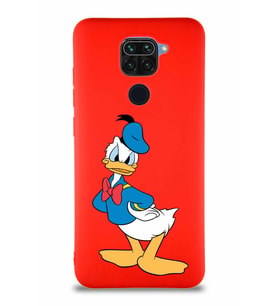 Xiaomi Redmi Note 9 Soft Premier Kapak Donald Duck-D Tasarımlı Silikon Kılıf - Kırmızı (Şeffaf)